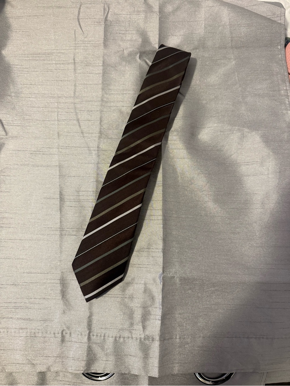 Alfani Brown Stripe Men's Tie with Silver and Olive Accents